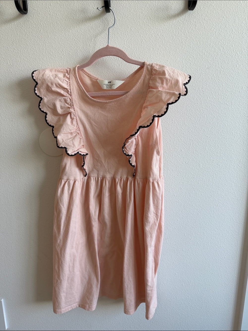 H&M Light Pink Dress with Black Trim Ruffled Sleeves
